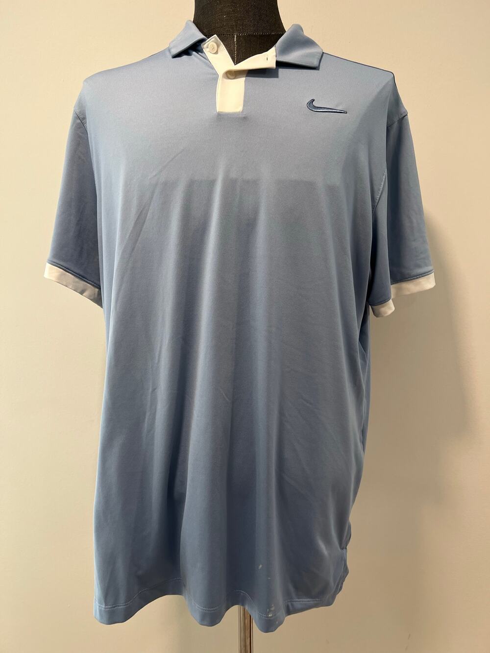 Nike Dri-fit Golf Polo Light Blue White Contrast Trim Men's Large